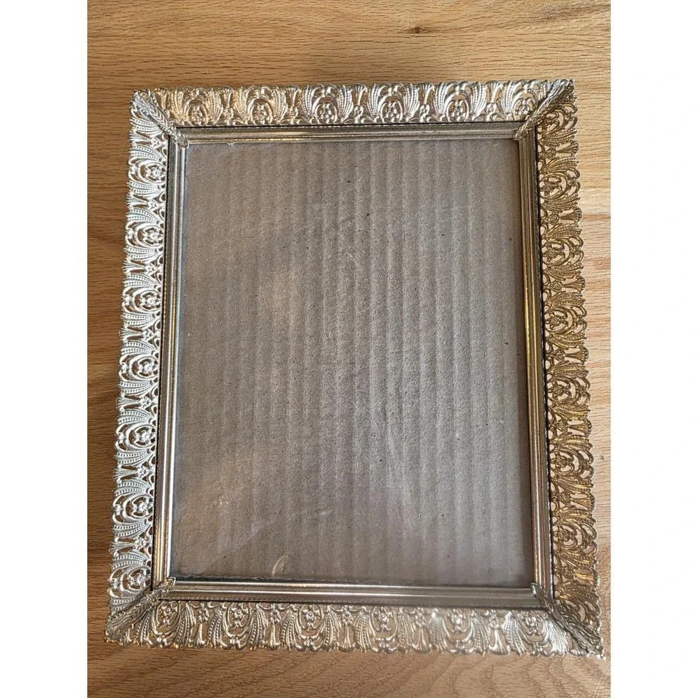 Vintage Gold Filigree 8x10 Picture Frame Easel Wall Hanging Ornate Metal Look
